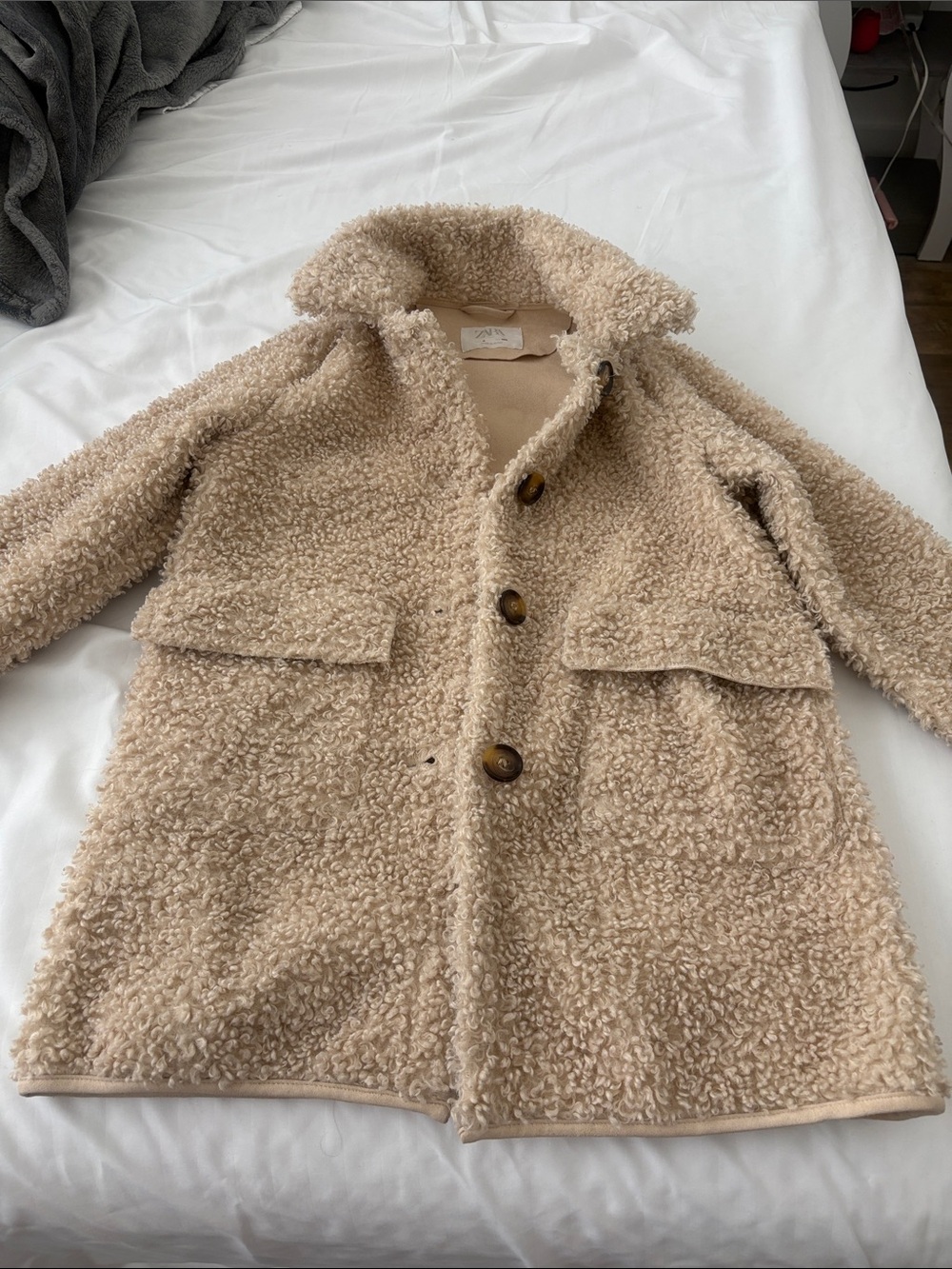Zara Beige Sherpa Button Coat